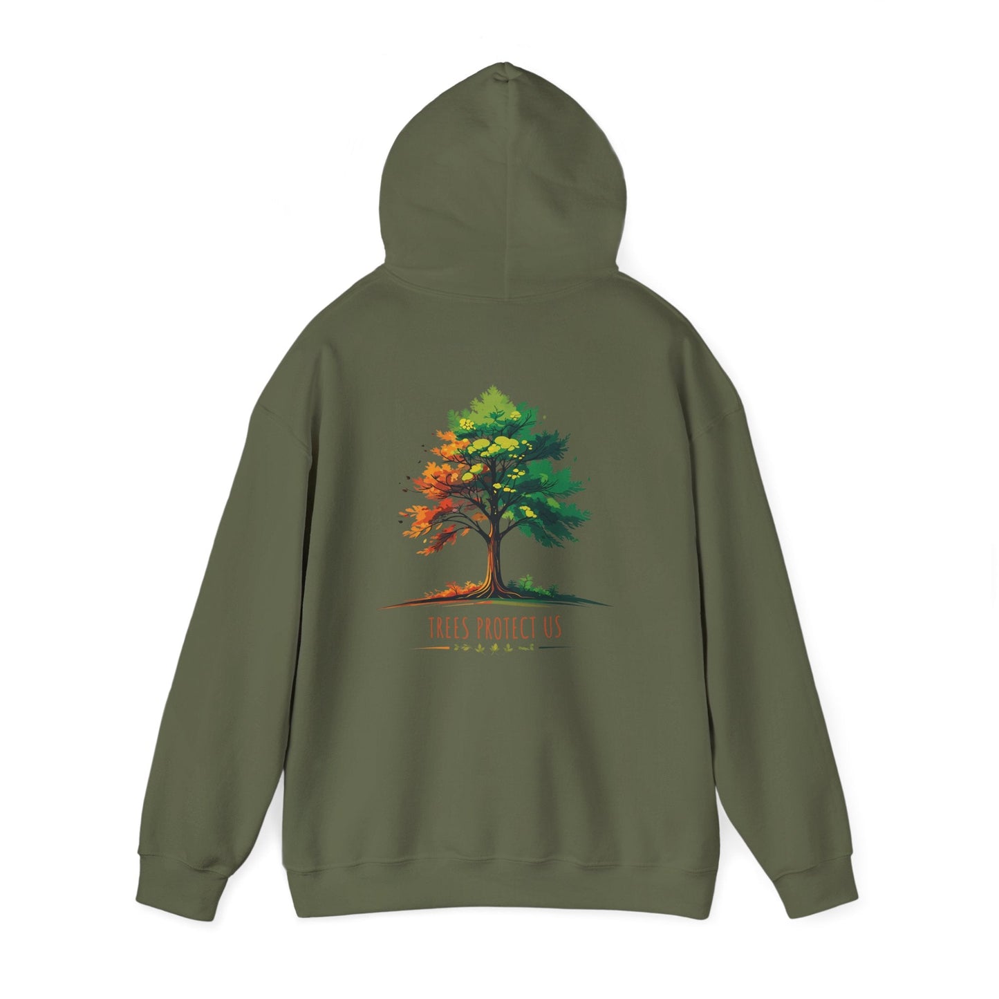 Military Green | Trees Protect US Hoodie, back view 2