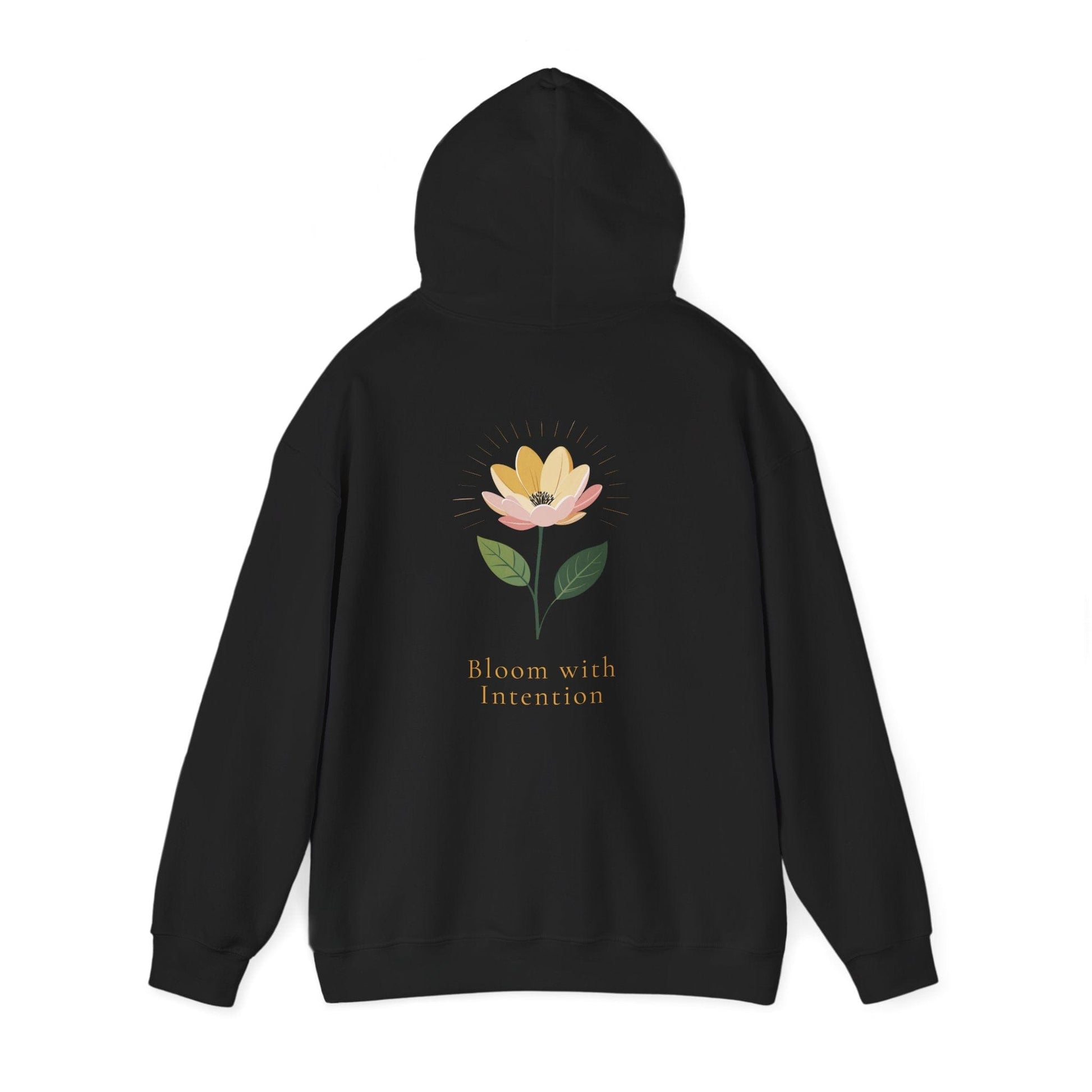 Black | Bloom with intention Hoodie, back view 2