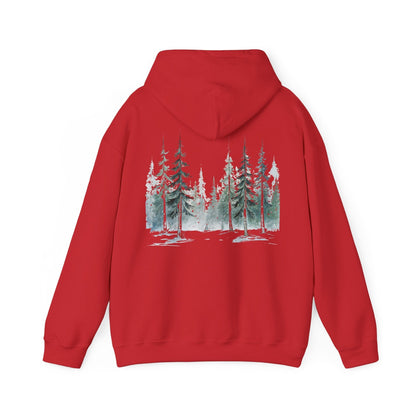 Red | Snowfall Forest Hoodie, back design view