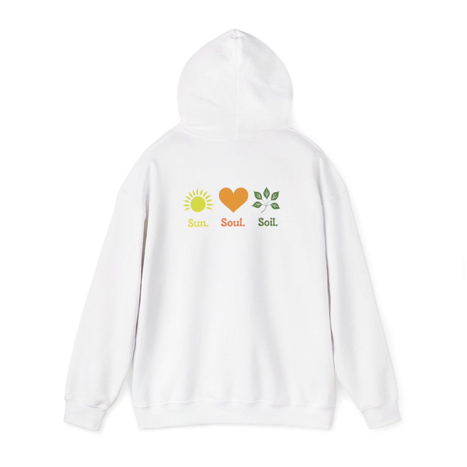 White | Sun. Soul. Soil. Hoodie, back view 2