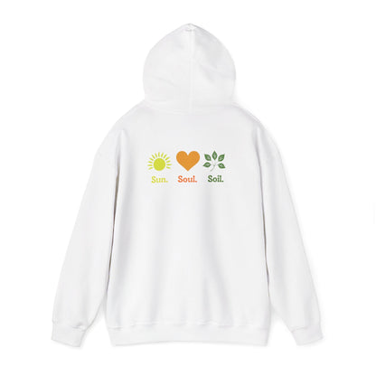 White | Sun. Soul. Soil. Hoodie, back view 2