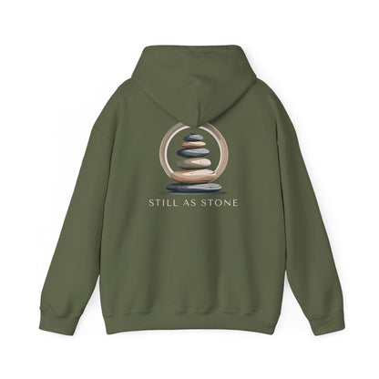 Military Green | Still as Stone Hoodie, back design view