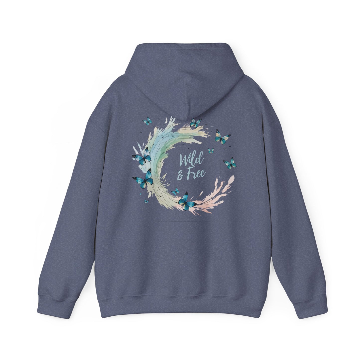 Heather Navy | Wild & Free Hoodie, back design view