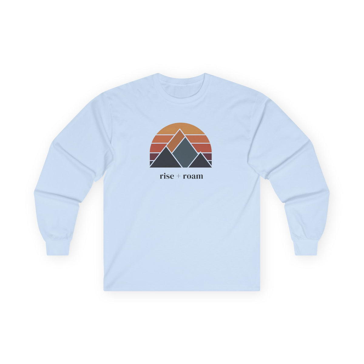 Light Blue | Rise + Roam Long Sleeve Tee, front view