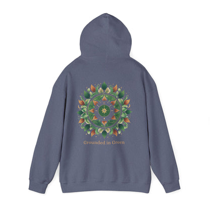 Heather Navy | Grounded in Green Hoodie, back view 2