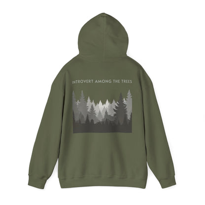 Military Green | Introvert Among the Trees Hoodie, back view 2