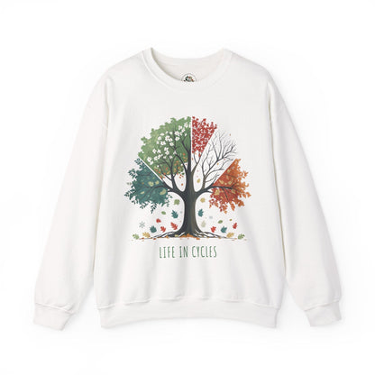 White | Life in Cycles Sweatshirt, front view