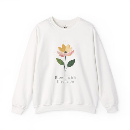 White | Bloom with intention Sweatshirt, front view