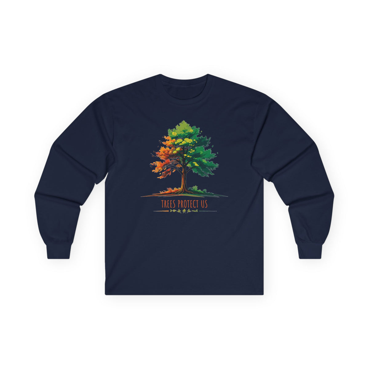 Navy | Trees Protect Us Long Sleeve Tee, front view