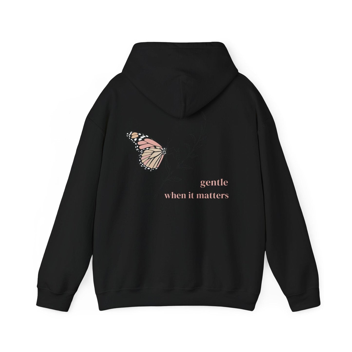 Black | Gentle When It Matters Hoodie, back design view