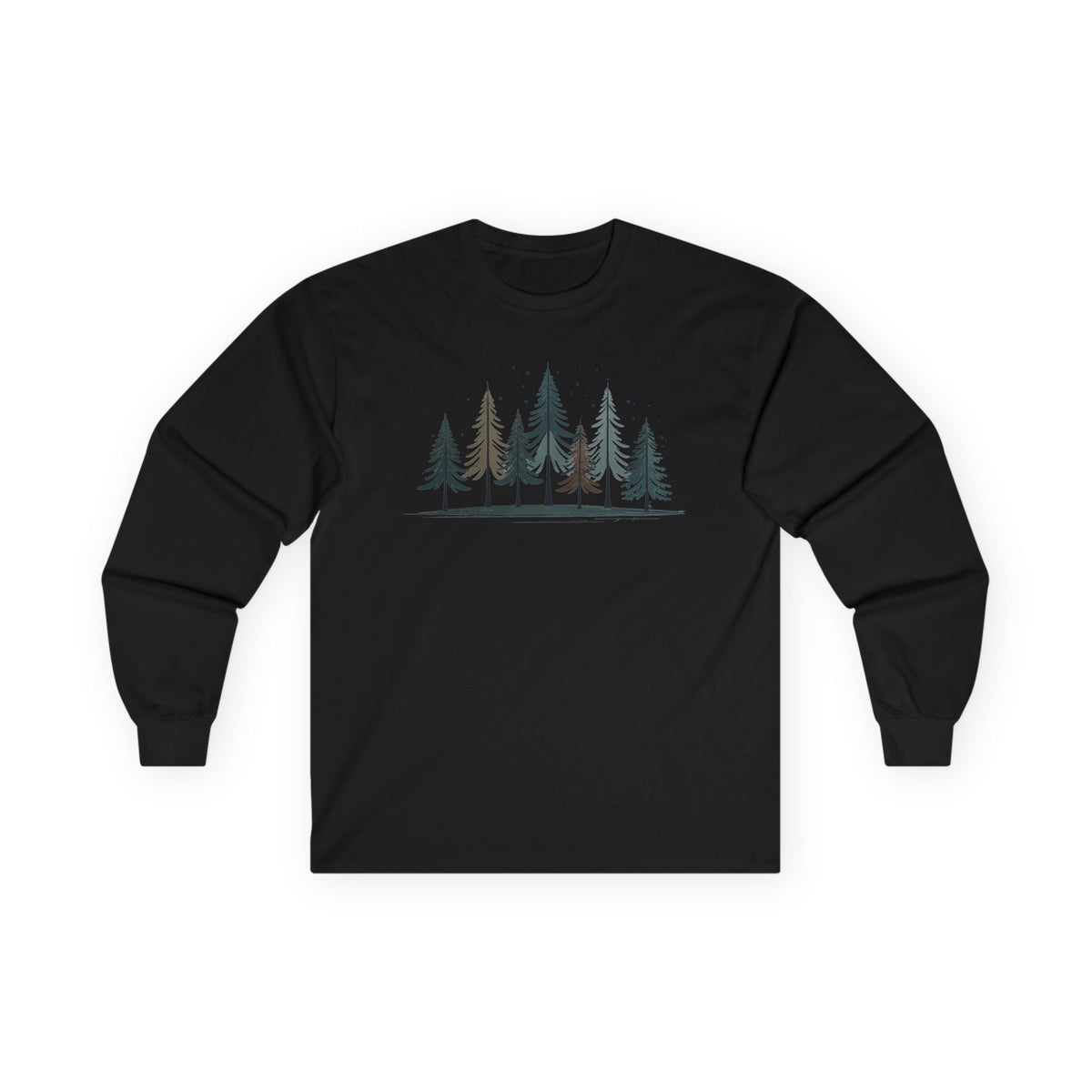 Black | Silent Pines Long Sleeve Tee, front view