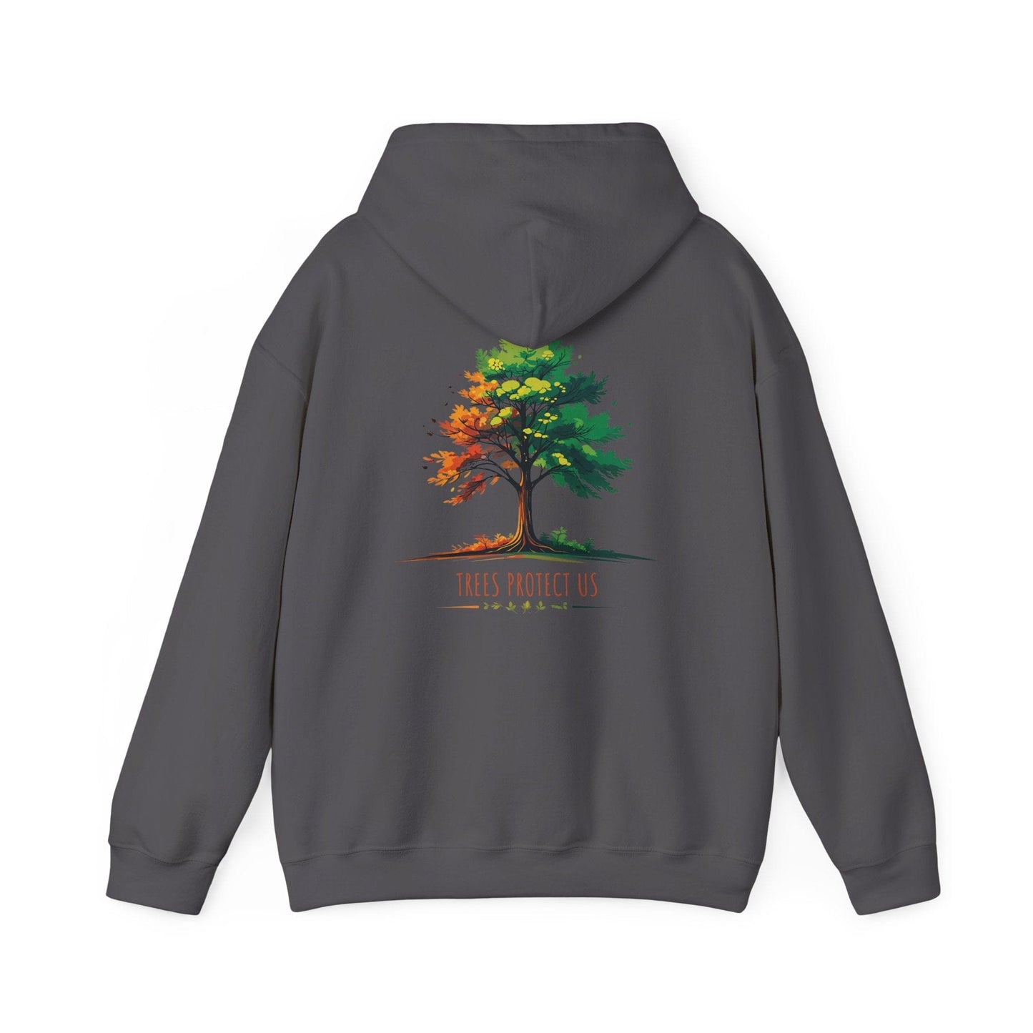 Charcoal | Trees Protect US Hoodie, back design view