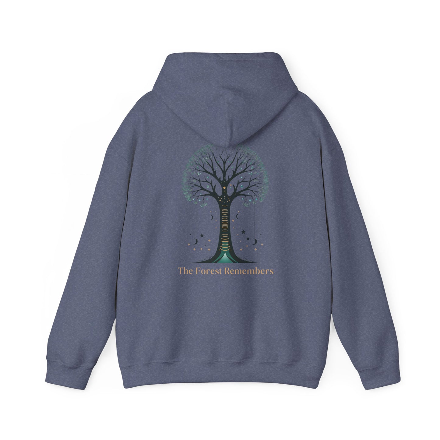 Heather Navy | The Forest Remembers Hoodie, back design view