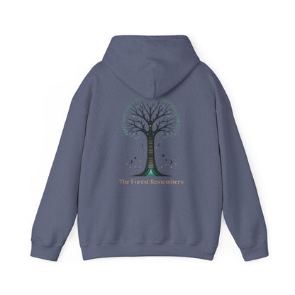Heather Navy | The Forest Remembers Hoodie, back design view