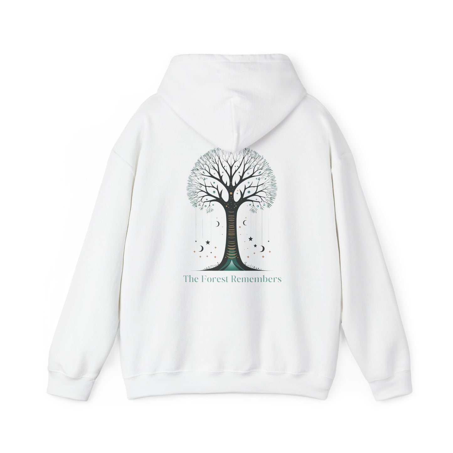 White | The Forest Remembers Hoodie, back design view