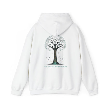 White | The Forest Remembers Hoodie, back design view