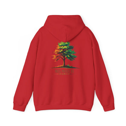 Red | Trees Protect US Hoodie, back design view