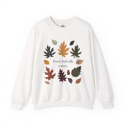 White | Every Leaf tells a Story Sweatshirt, front view