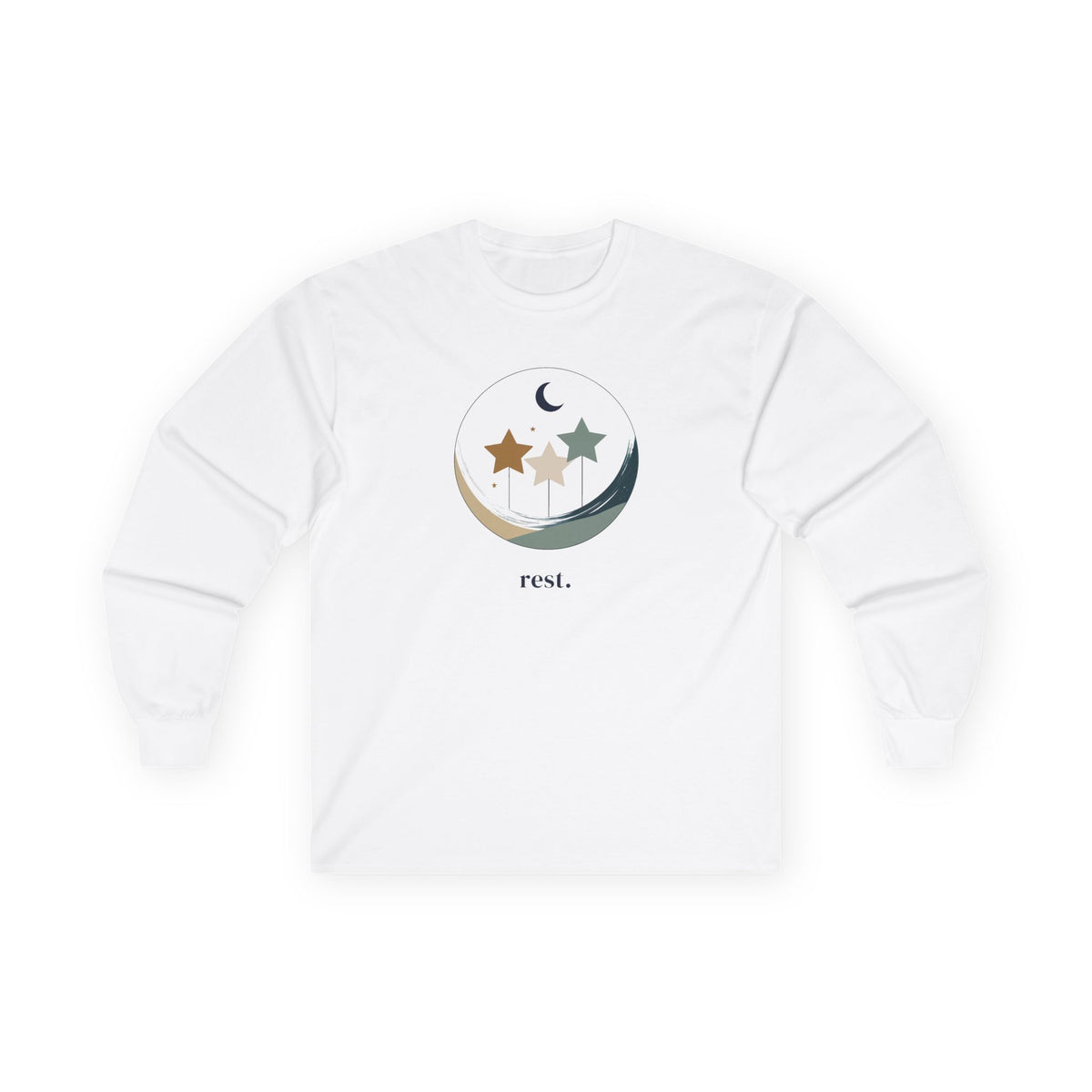 White | Rest Long Sleeve Tee, front view