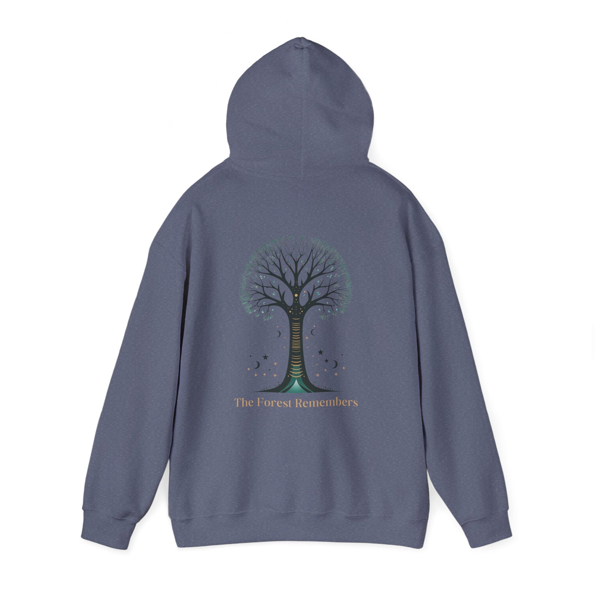 Heather Navy | The Forest Remembers Hoodie, back view 2