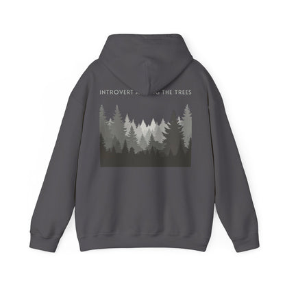 Charcoal | Introvert Among the Trees Hoodie, back design view