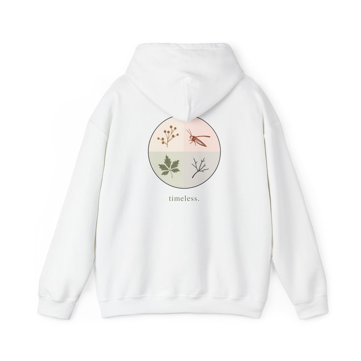 White | Timeless Hoodie, back design view
