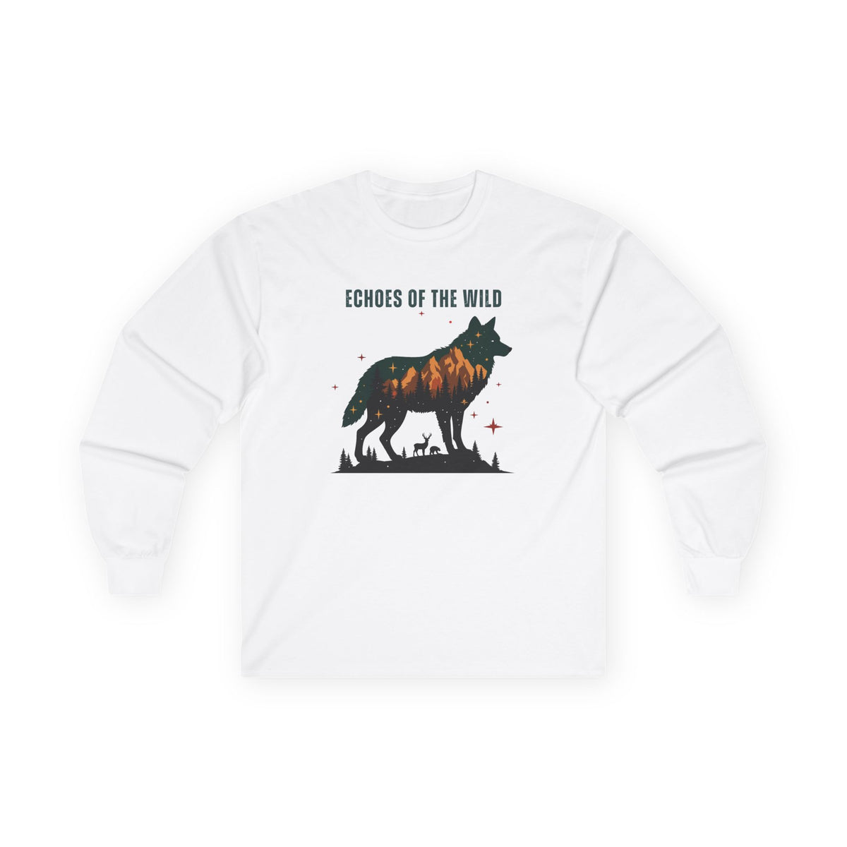 White | Echoes of the Wild Long Sleeve Tee, front view