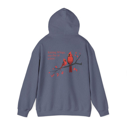 Heather Navy | Raising Wings, One day at a time. Hoodie, back view 2