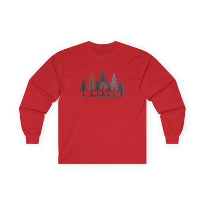 Red | Silent Pines Long Sleeve Tee, front view