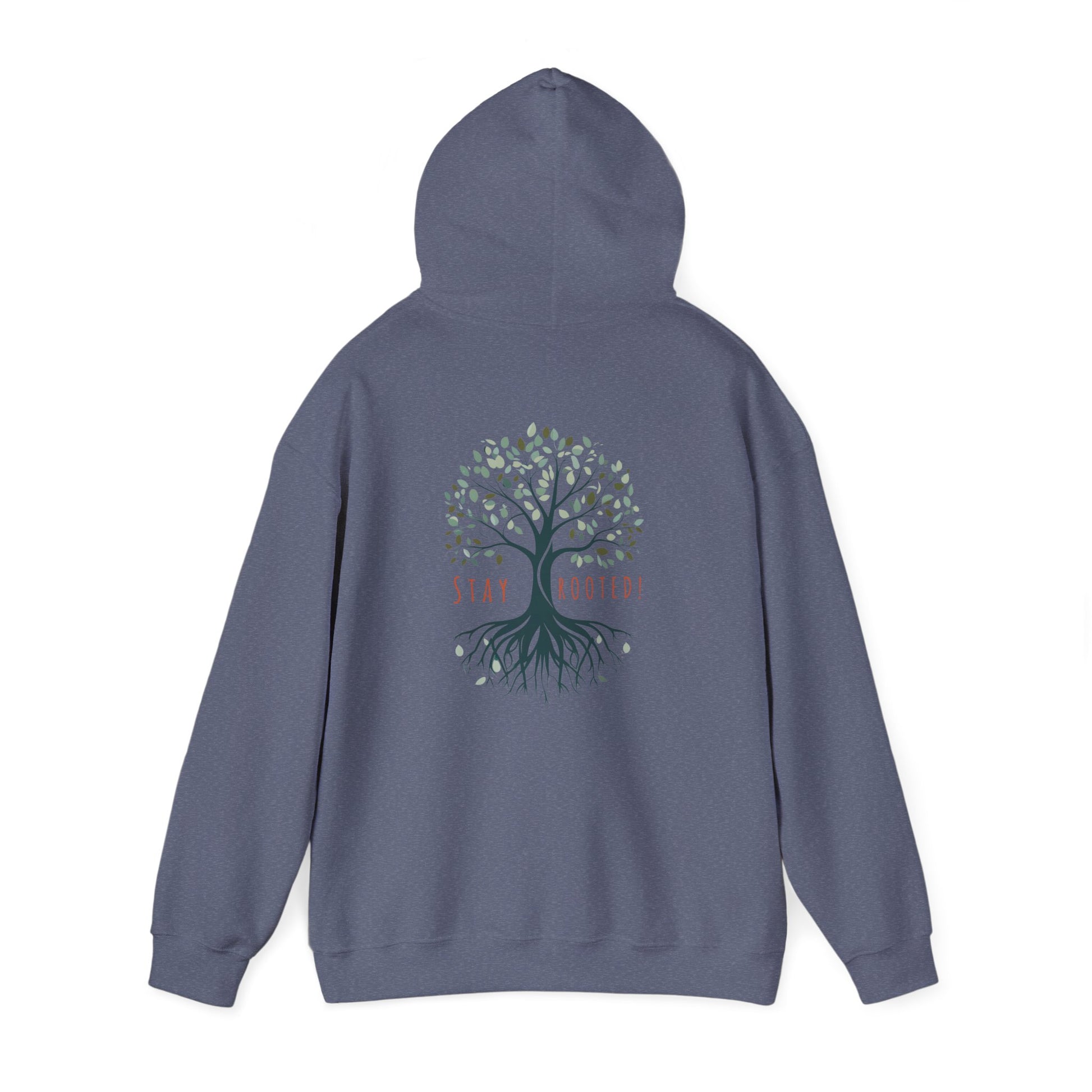 Heather Navy | Stay Rooted! Hoodie, back view 2