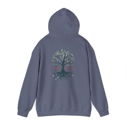 Heather Navy | Stay Rooted! Hoodie, back view 2