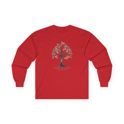 Red | The Story Tree Long Sleeve Tee, front view