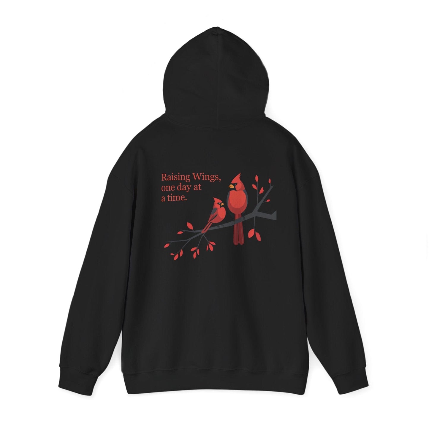 Black | Raising Wings, One day at a time. Hoodie, back view 2