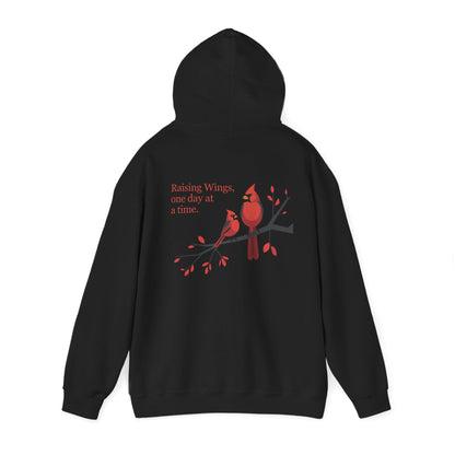 Black | Raising Wings, One day at a time. Hoodie, back view 2