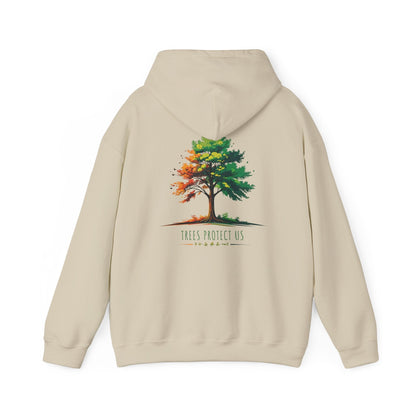 Sand | Trees Protect US Hoodie, back design view