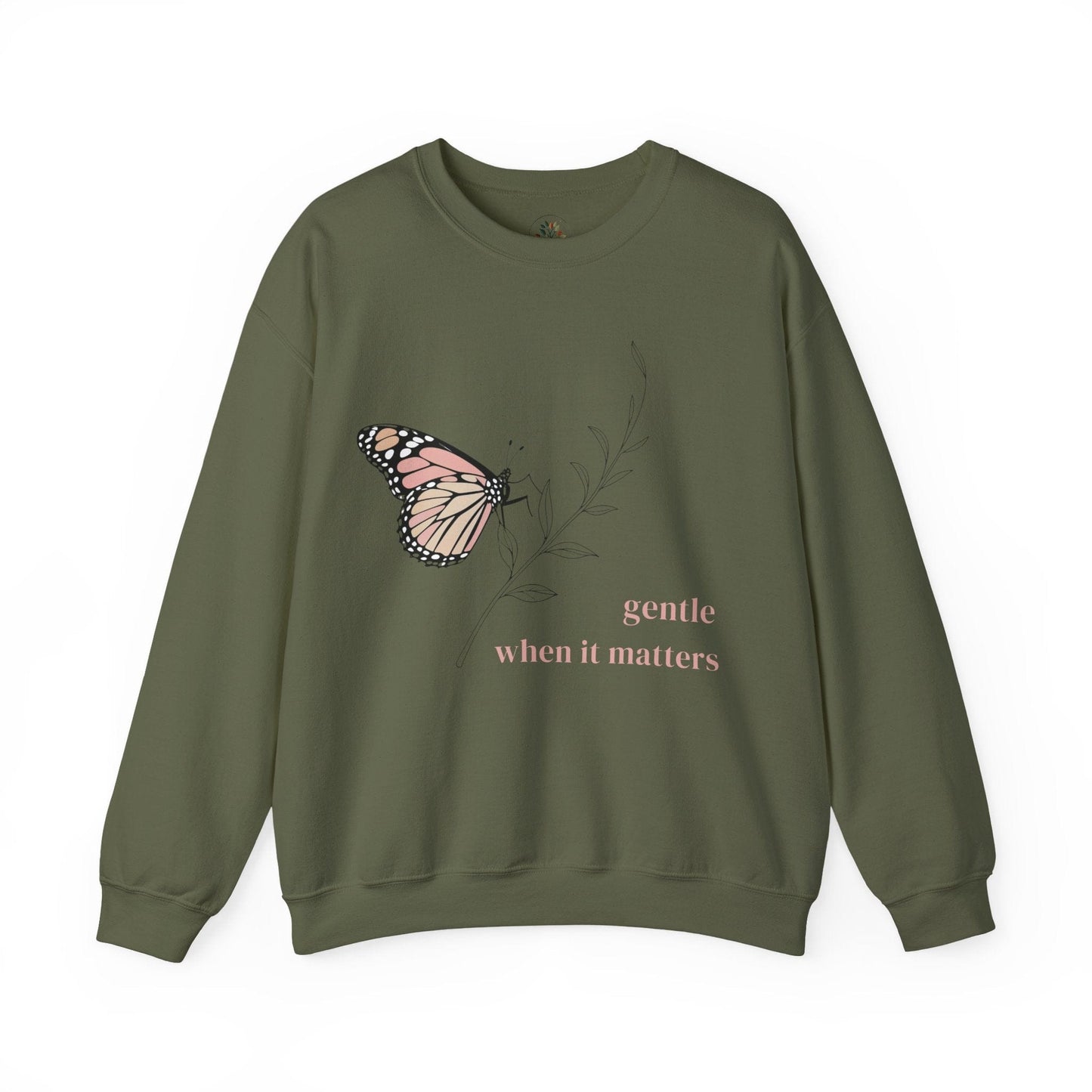 Military Green | Gentle When It Matters Sweatshirt, front view