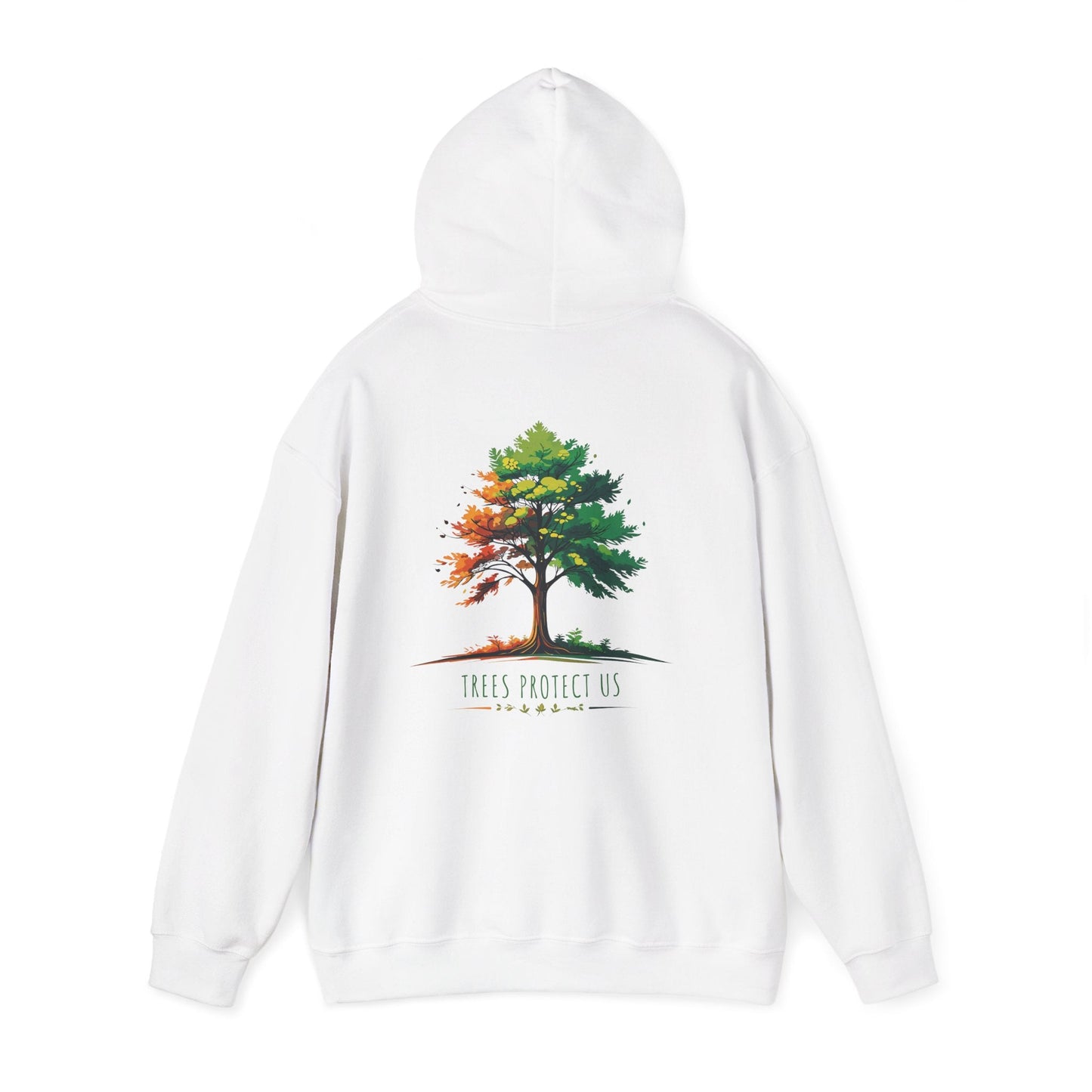 White | Trees Protect US Hoodie, back view 2