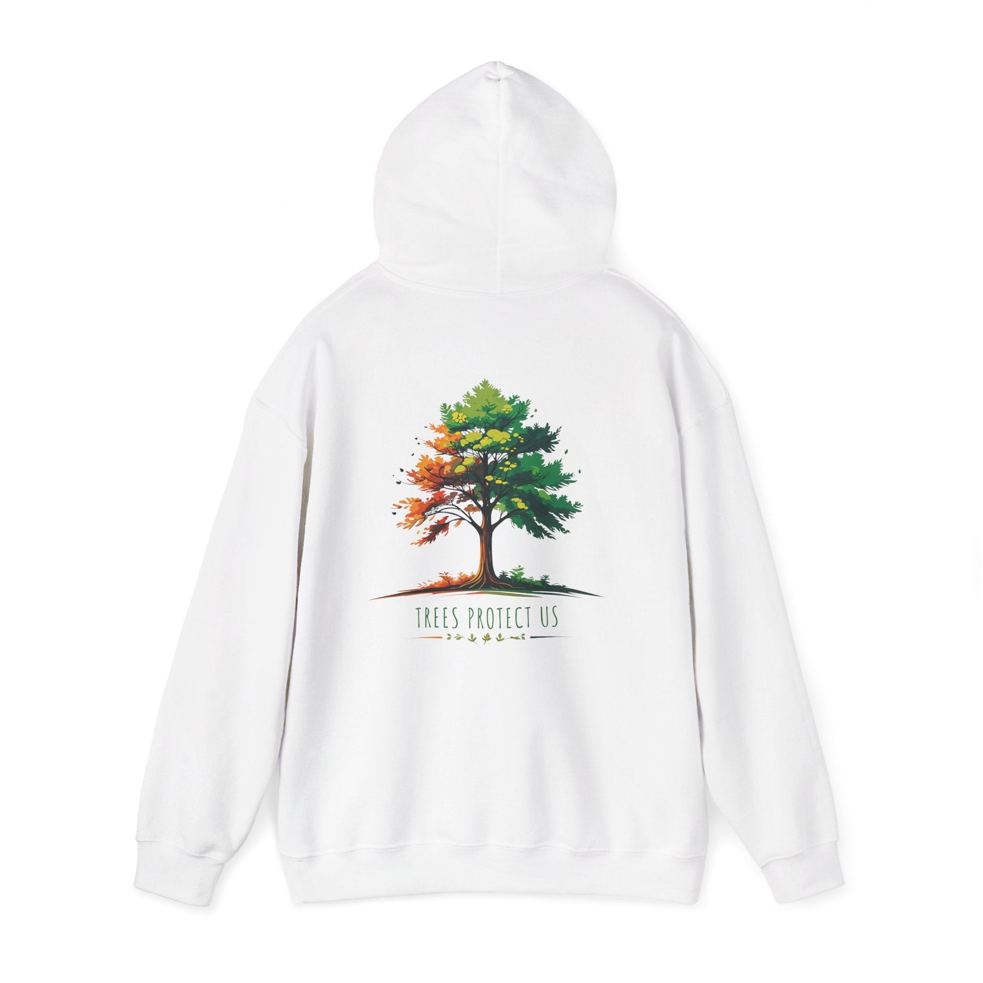 White | Trees Protect US Hoodie, back view 2