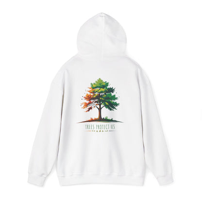 White | Trees Protect US Hoodie, back view 2