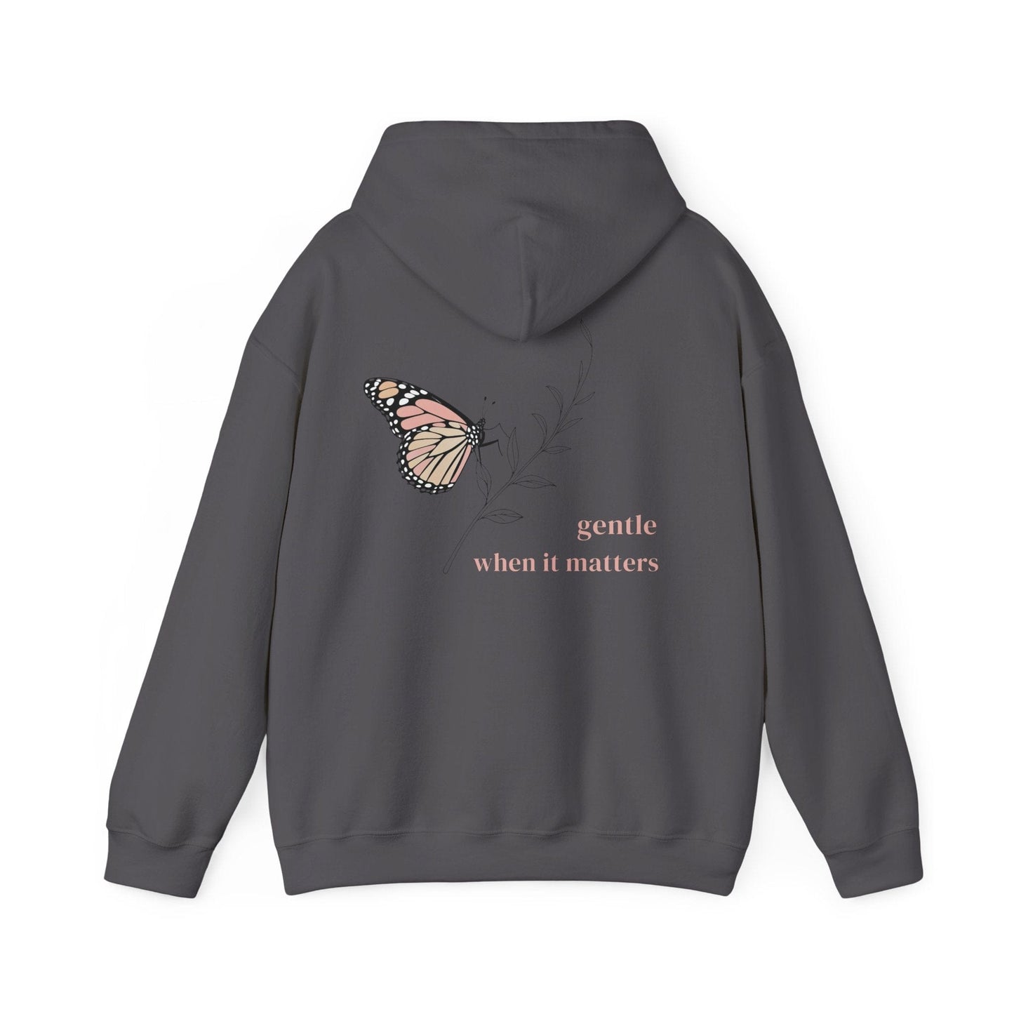 Charcoal | Gentle When It Matters Hoodie, back design view