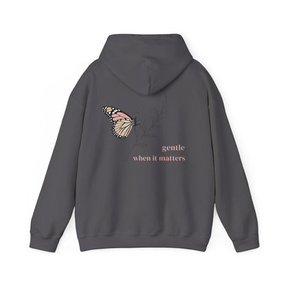 Charcoal | Gentle When It Matters Hoodie, back design view