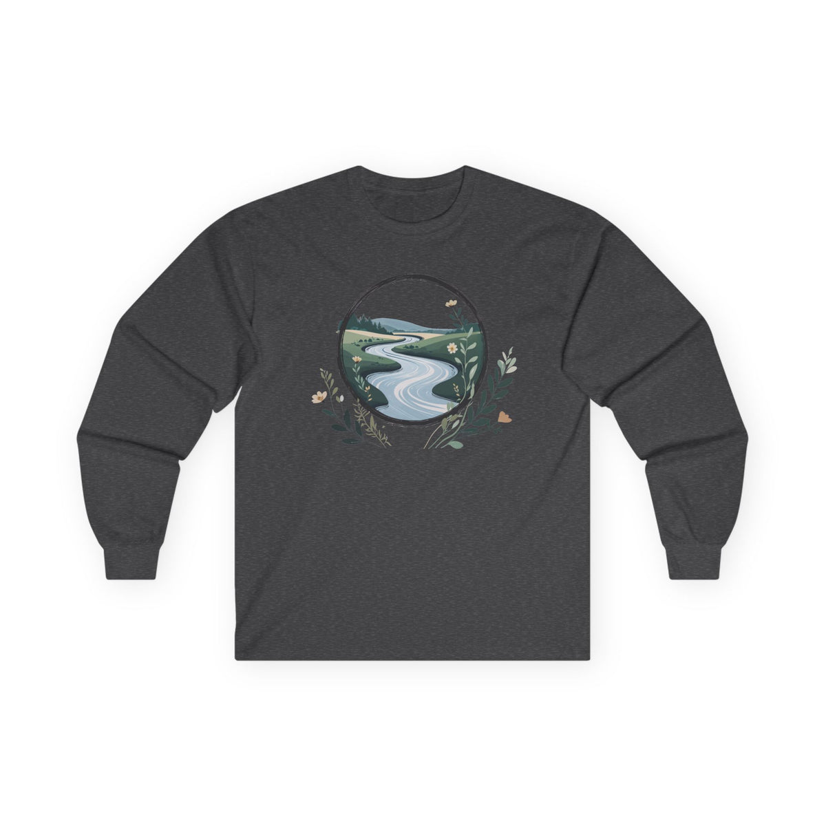 Dark Heather | River of Grace Long Sleeve Tee, front view