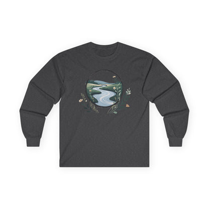 Dark Heather | River of Grace Long Sleeve Tee, front view