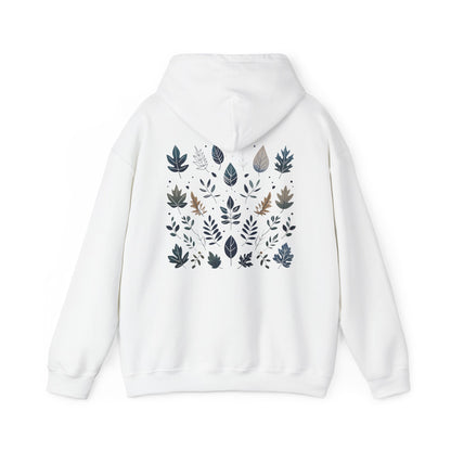 White | Botanical Harmony Hoodie, back design view