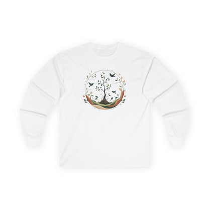 White | Circle of Life Long Sleeve Tee, front view