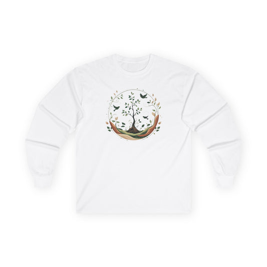 White | Circle of Life Long Sleeve Tee, front view