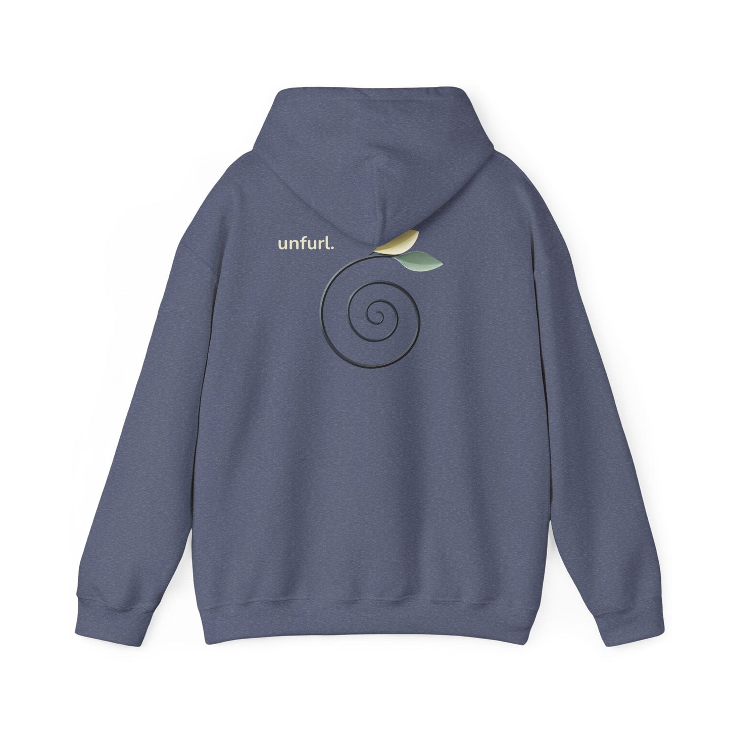 Heather Navy | Unfurl Hoodie, back design view