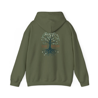 Military Green | Stay Rooted! Hoodie, back design view