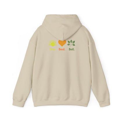 Sand | Sun. Soul. Soil. Hoodie, back design view