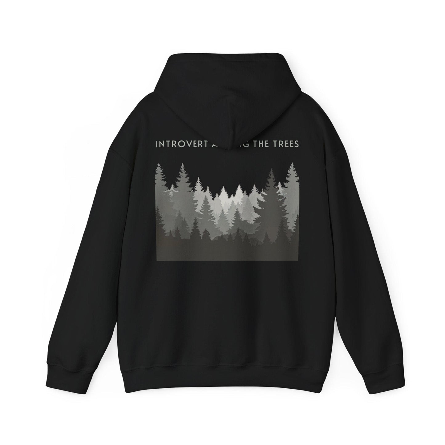 Black | Introvert Among the Trees Hoodie, back design view